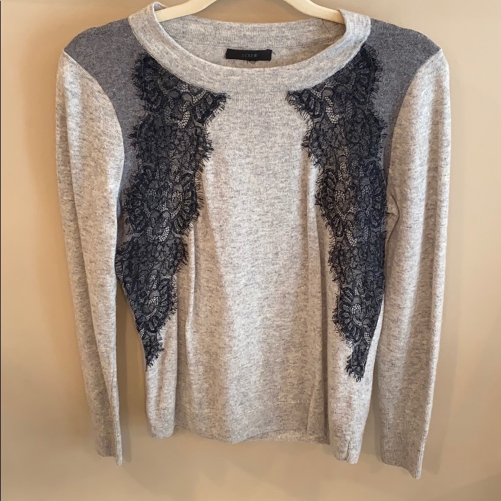 J.Crew Grey Lace Scoop Neck Sweater Size Small
